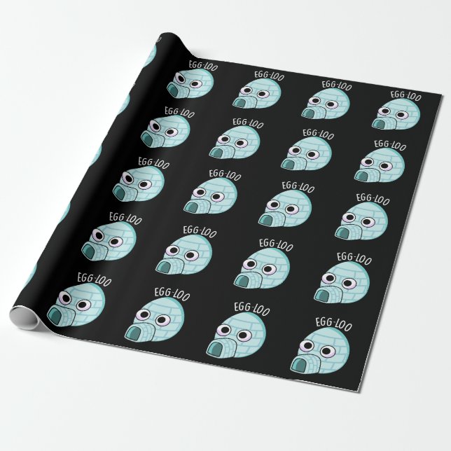 Egg-loo Funny Egg Pun Dark BG Wrapping Paper (Unrolled)