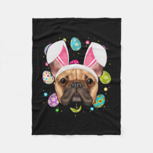 Egg Lover Bunny Ear French Bulldog Face Easter Sun Fleece Blanket