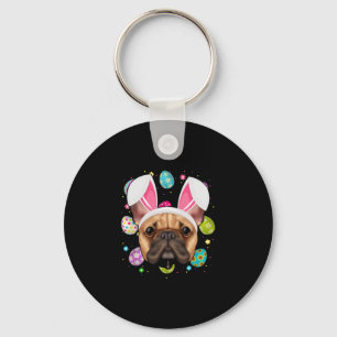 Egg Lover Bunny Ear French Bulldog Face Easter Sun Keychain