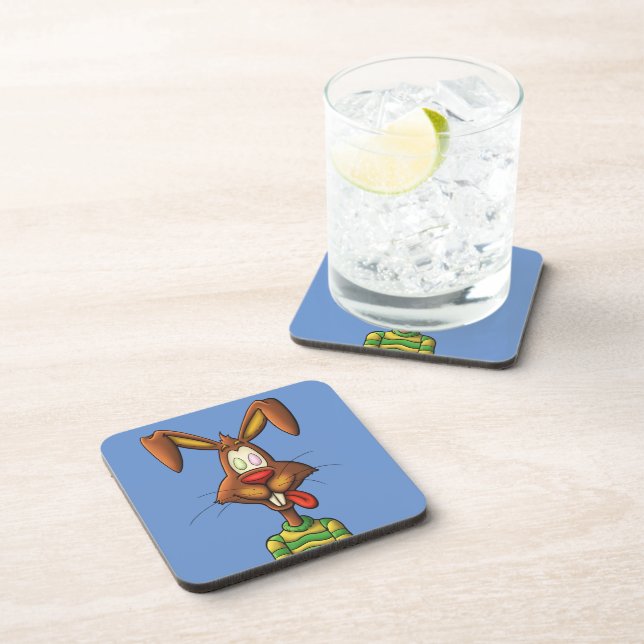 egg mad easter bunny funny cartoon drawing coaster (Right Side)