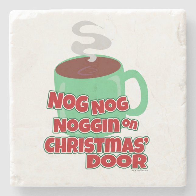 Egg Noggin on Christmas Door Stone Coaster (Front)