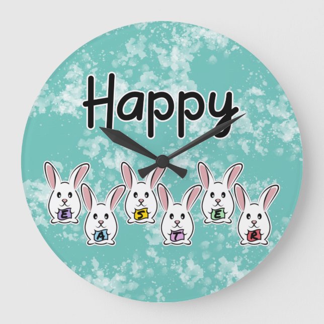 Egg Shaped Easter Rabbits Large Clock (Front)