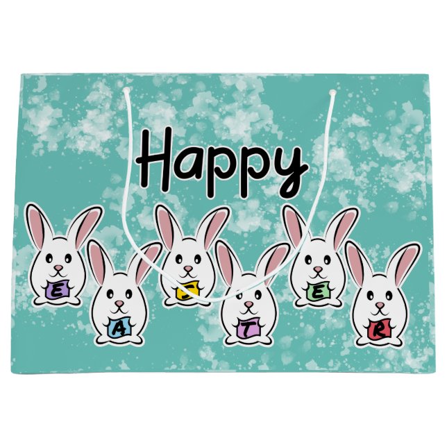 Egg Shaped Easter Rabbits Large Gift Bag (Front)