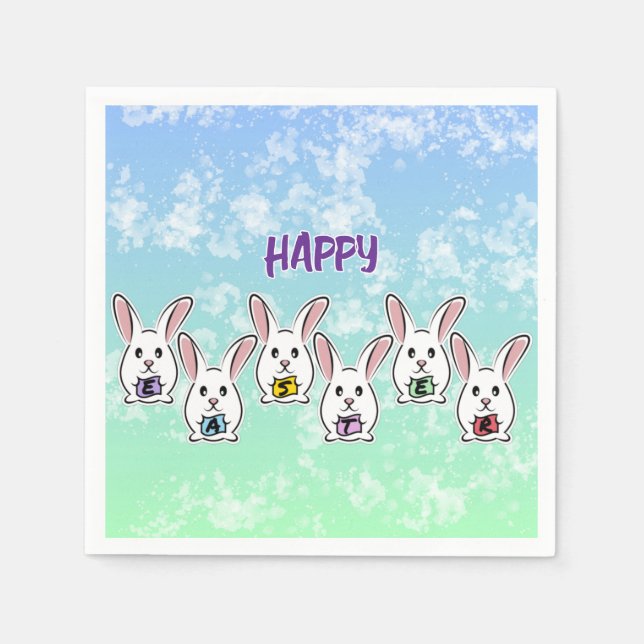 Egg Shaped Easter Rabbits Napkin (Front)