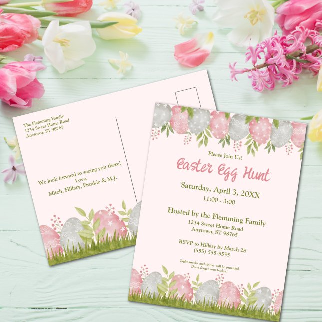 Egg-stra Sweet Customizable Easter Egg Hunt Postcard (Egg-stra Sweet Easter Egg Hunt Postcard Invitation)