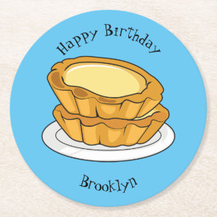 Egg tart cartoon illustration round paper coaster