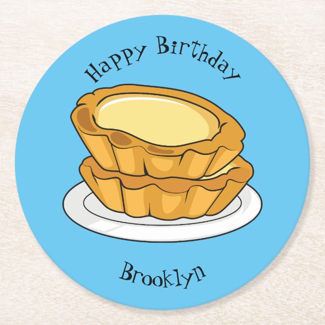 Egg tart cartoon illustration  round paper coaster (Front)