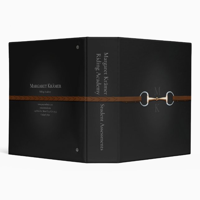 Eggbutt Snaffle Bit & Laced Reins Monogrammed 2" Binder (Background)