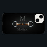Eggbutt Snaffle Bit Monogrammed Equestrian Case-Mate iPhone 14 Case<br><div class="desc">For equestrians and horse lovers,  this personalized phone case has a trompe l'oeil illustration of a copper mouth eggbutt snaffle bit between your monogram and name.</div>