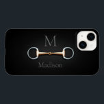Eggbutt Snaffle Bit Monogrammed Equestrian Case-Mate iPhone 14 Case<br><div class="desc">For equestrians and horse lovers,  this personalized phone case has a trompe l'oeil illustration of a copper mouth eggbutt snaffle bit between your monogram and name.</div>