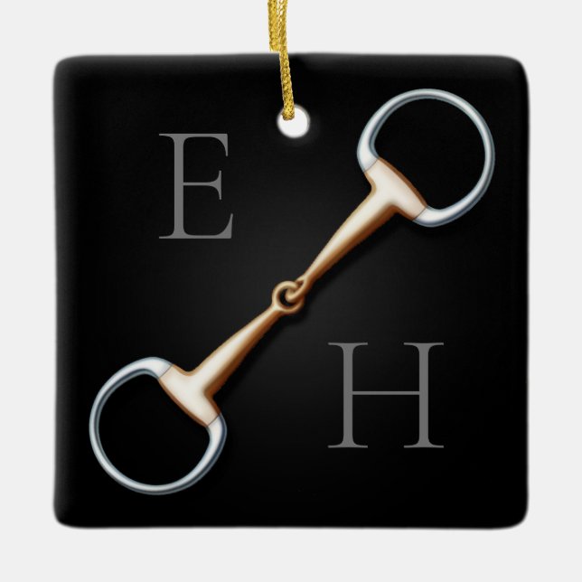 Eggbutt Snaffle Bit Monogrammed Equestrian Ceramic Ornament (Front)