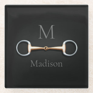 Eggbutt Snaffle Bit Monogrammed Equestrian Glass Coaster
