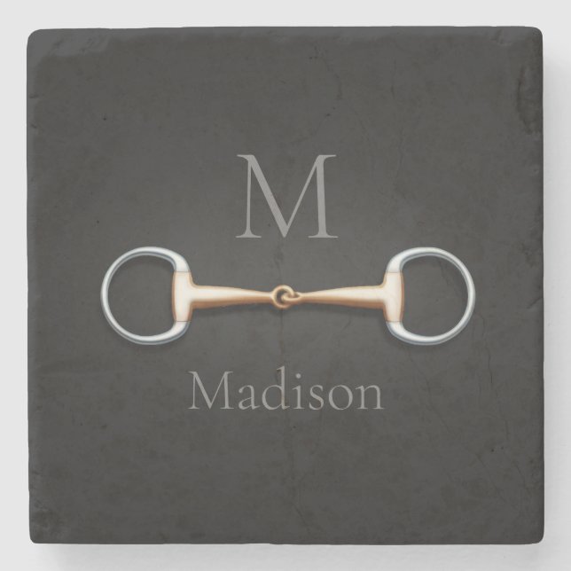 Eggbutt Snaffle Bit Monogrammed Equestrian Stone Coaster (Front)