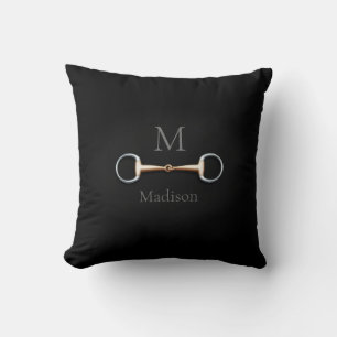 Eggbutt Snaffle Bit Monogrammed Equestrian Throw Pillow