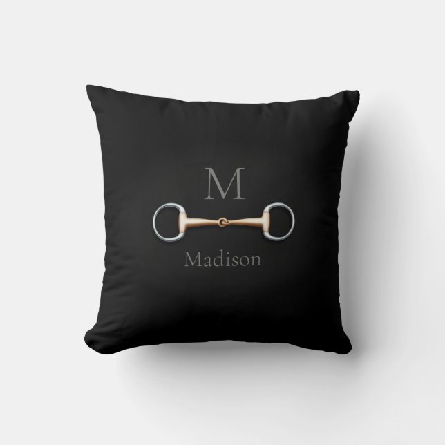 Eggbutt Snaffle Bit Monogrammed Equestrian Throw Pillow (Front)