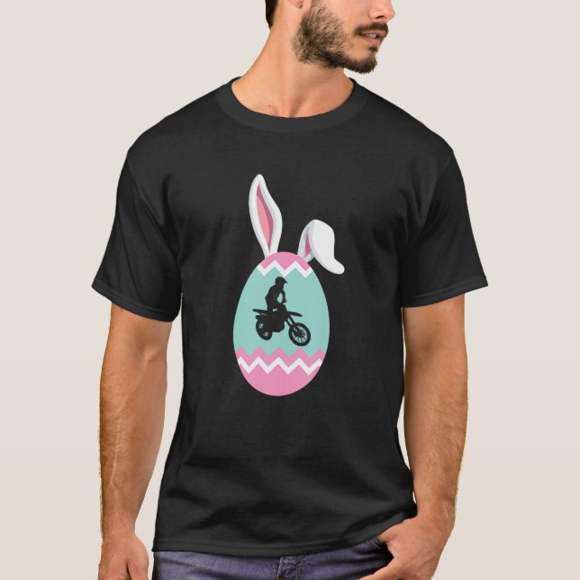 Eggcellent Dirt Bike Easter Egg Bunny Ears Gift T-Shirt (Front)