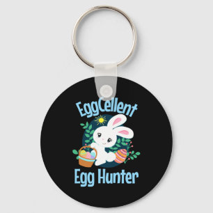 Eggcellent Egg Hunter Cute Easter Bunny Quote Sayi Keychain