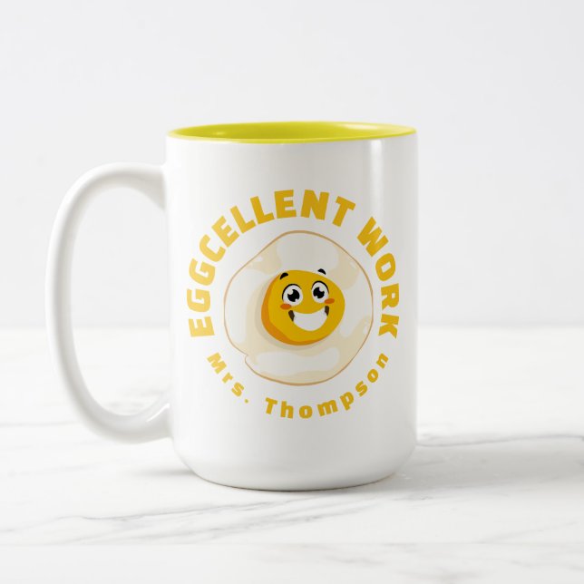 Eggcellent Work Cute Egg Back to school Teacher Two-Tone Coffee Mug (Left)