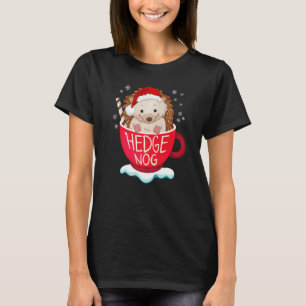 Eggnog Cute Santa Hat Hedgehog Christmas Pajama T-Shirt
