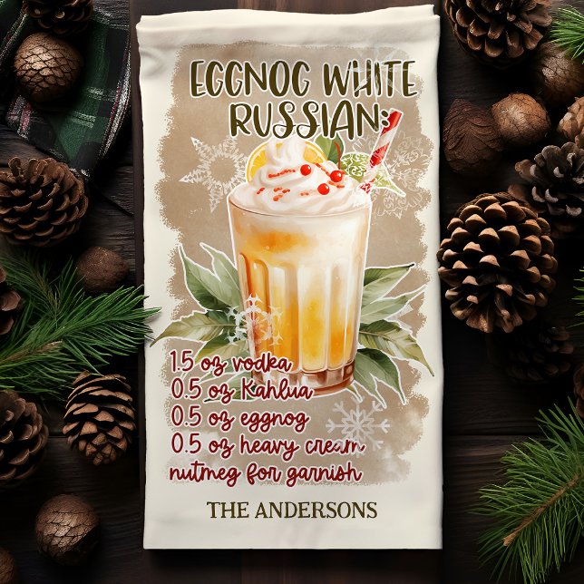 Eggnog White Russian Christmas Cocktail Recipe Kitchen Towel (Creator Uploaded)