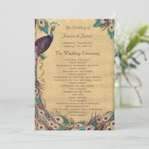 Eggplant Aqua Vintage Peacock Wedding Program