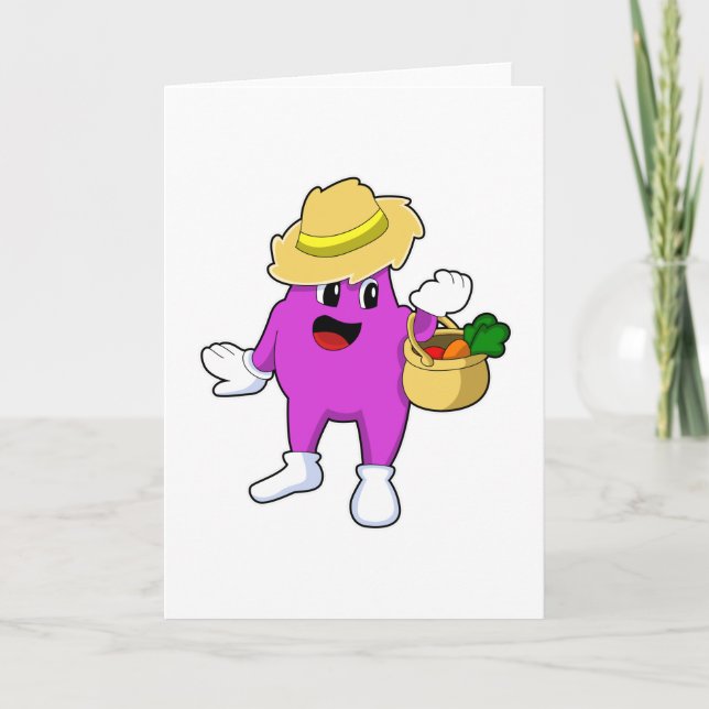 Eggplant as Farmer with Carrot Card (Front)