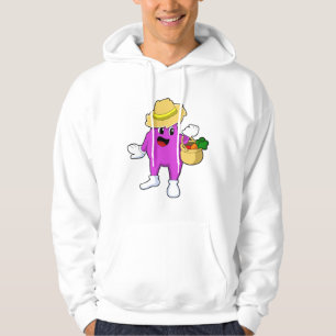 Eggplant as Farmer with Carrot Hoodie