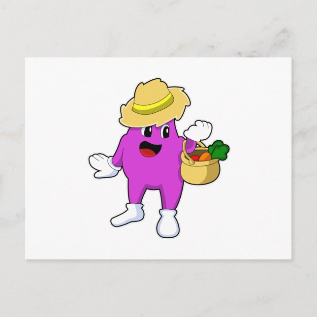 Eggplant as Farmer with Carrot Postcard (Front)