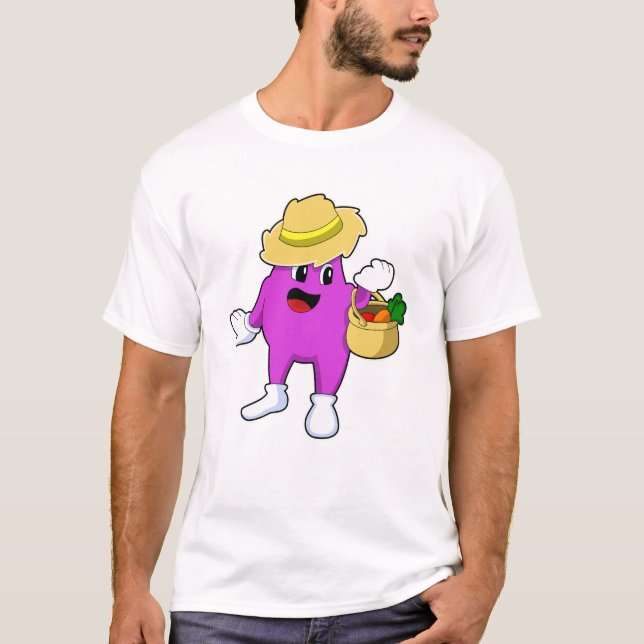 Eggplant as Farmer with Carrot T-Shirt (Front)