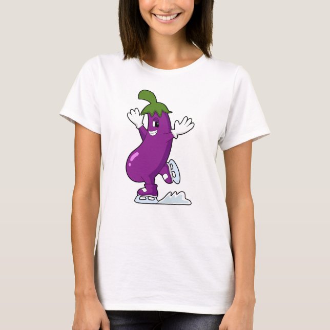 Eggplant at Ice skating with Ice skates T-Shirt (Front)