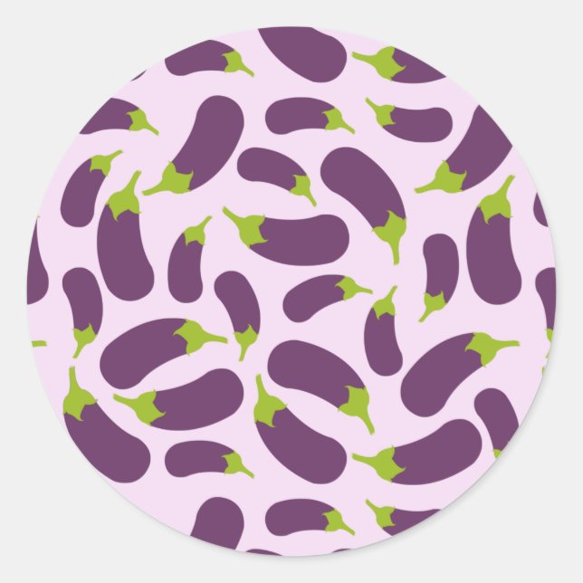 Eggplant Aubergine Purple Vegetable Pattern Design Classic Round Sticker (Front)