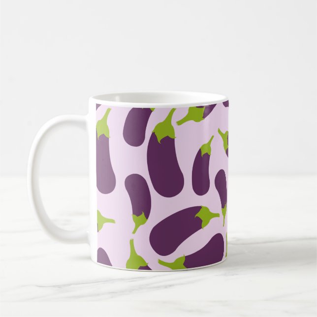 Eggplant Aubergine Purple Vegetable Pattern Design Coffee Mug (Left)