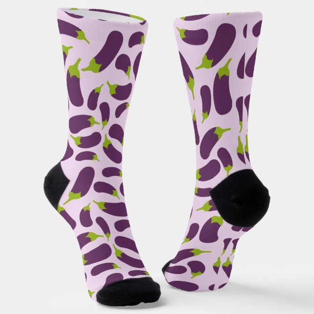 Eggplant Aubergine Purple Vegetable Pattern Design Socks (Angled)