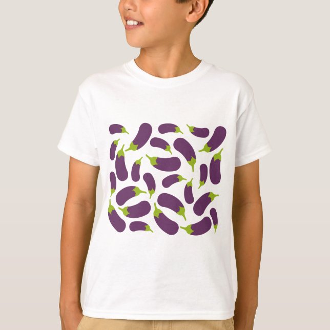 Eggplant Aubergine Purple Vegetable Pattern Design T-Shirt (Front)