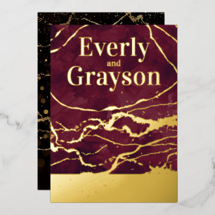 Eggplant Burgundy Galaxy Marble Gold Wedding    