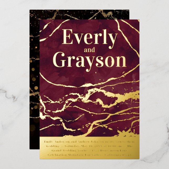 Eggplant Burgundy Galaxy Marble Gold Wedding     (Front/Back)
