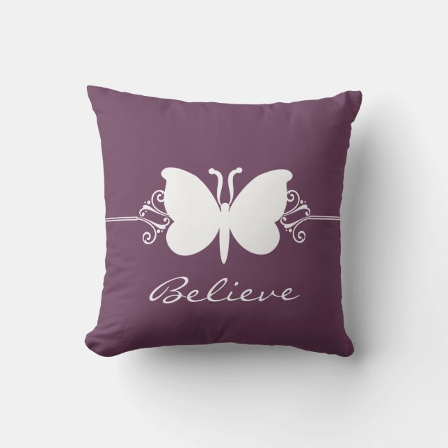 Eggplant Butterfly Swirls Pillow (Front)
