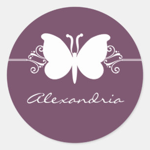 Eggplant Butterfly Swirls Stickers