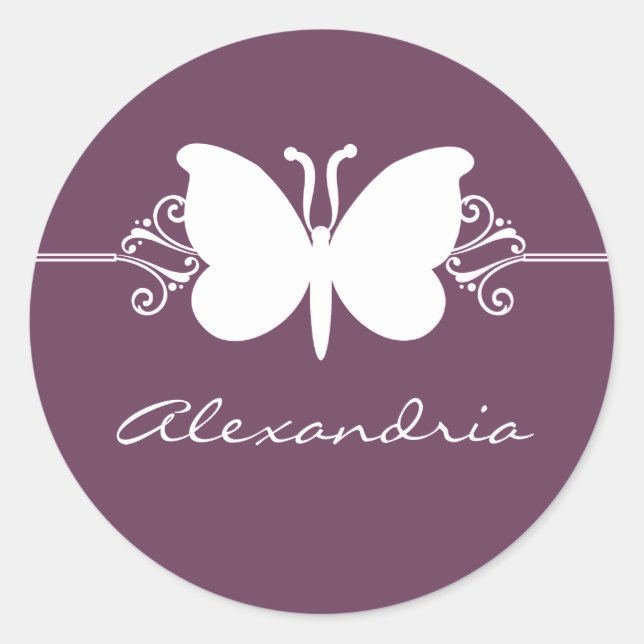 Eggplant Butterfly Swirls Stickers (Front)