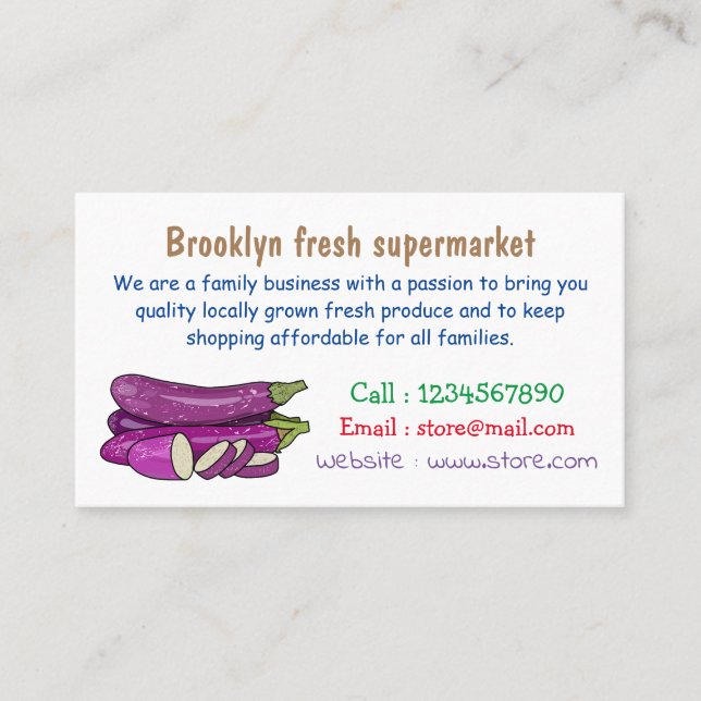 Eggplant cartoon illustration business card (Front)