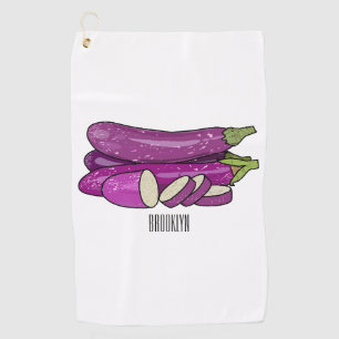 Eggplant cartoon illustration golf towel