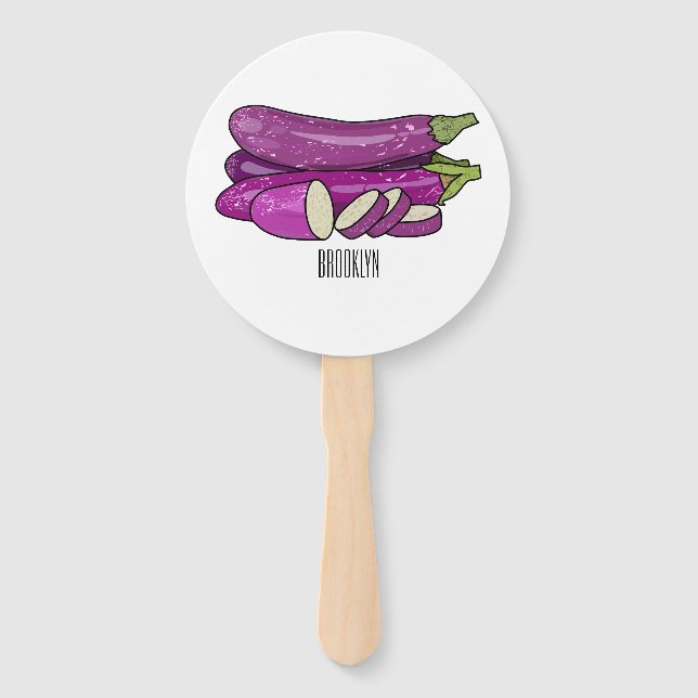 Eggplant cartoon illustration hand fan (Front)