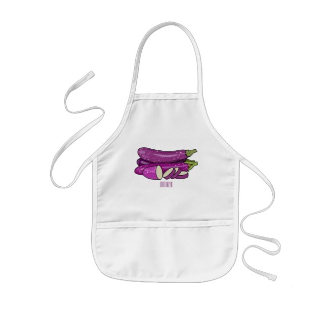 Eggplant cartoon illustration kids apron (Front)