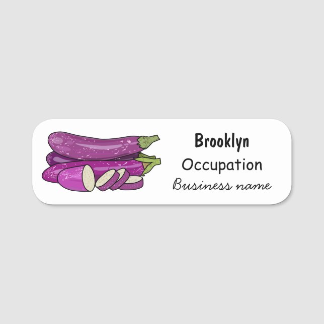 Eggplant cartoon illustration name tag (Front)