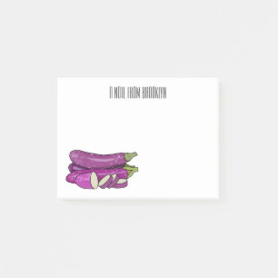 Eggplant cartoon illustration post-it notes