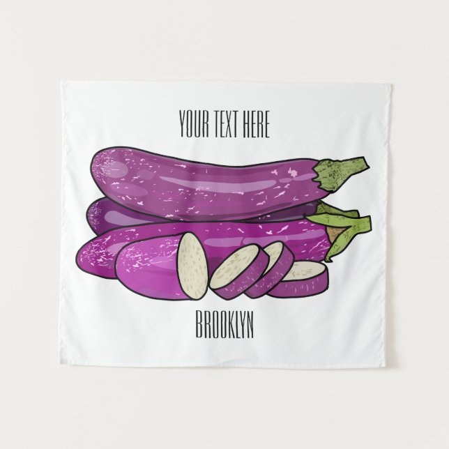Eggplant cartoon illustration tapestry (Front (Horizontal))