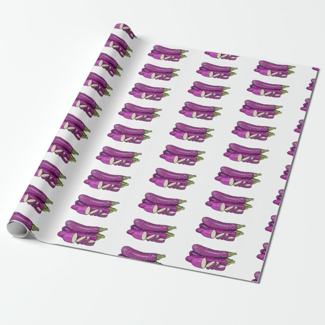 Eggplant cartoon illustration wrapping paper (Unrolled)
