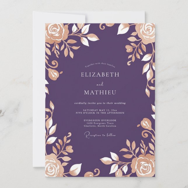 Eggplant Champagne Bloom Wedding Invitation (Front)