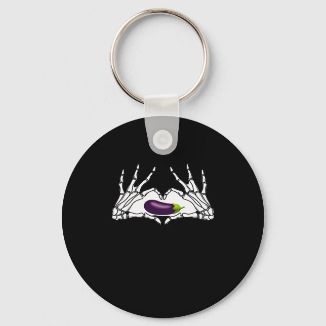 Eggplant Classic - Skeleton Hands Heart Keychain (Front)