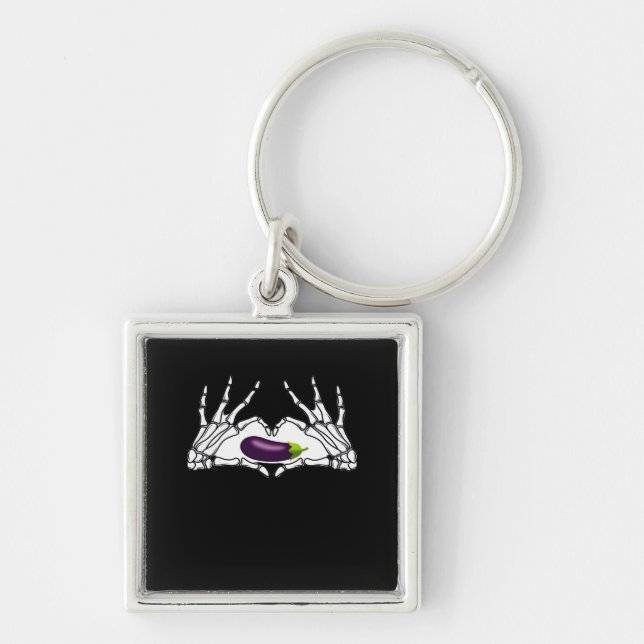 Eggplant Classic - Skeleton Hands Heart Keychain (Front)
